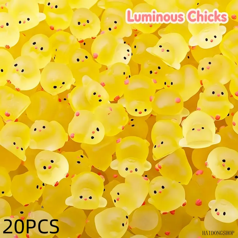 Mini Resin Collectible Figurine, Kawaii Yellow Glow In The Dark Chubby Chick Mini Ornament, Trendy Cartoon Toy For Kids DIY Craft Accessory, Claw Machine Filler, Multi-use Decor For Car Dashboard Desktop Micro Landscape Dollhouse Outfits,single,charm,