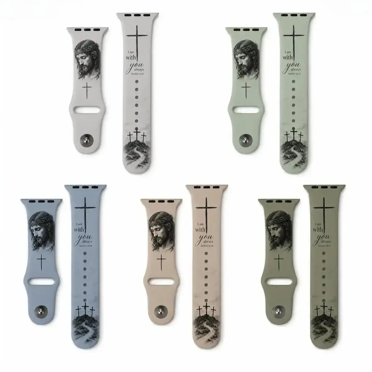 Christian Jesus Cross Matthew 28:20 Scripture Print Silicone Watch Band, Religious Faith Replacement Strap, Soft Believer Wrist Accessory