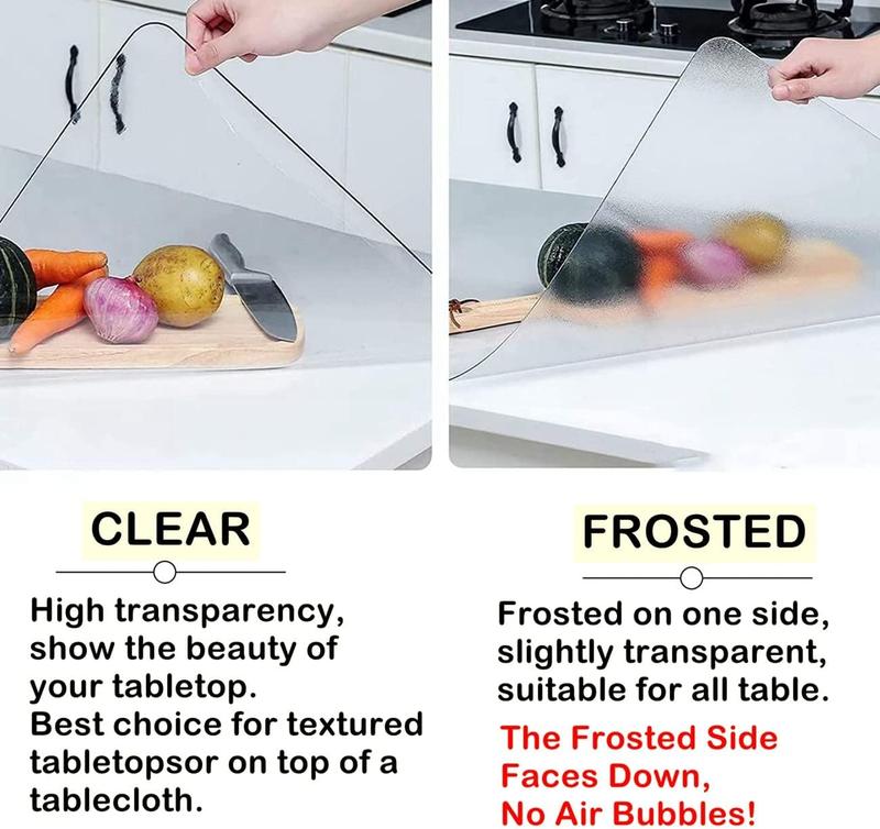 Transparent table cover protector with multiple sizes, 1.5mm, made of high-quality PVC material, non-toxic, tasteless, soft, easy to process and durable, very suitable for wooden, marble, glass tables or table mats