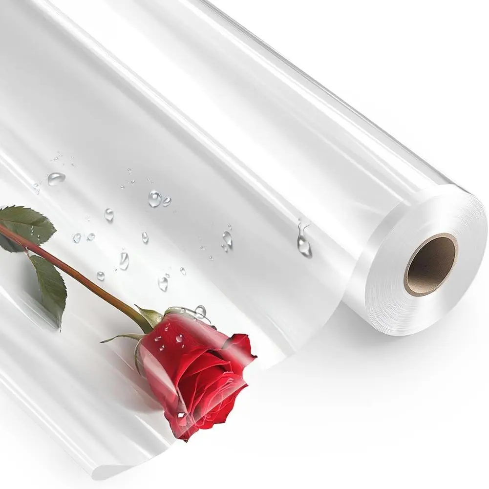 SMART&CASUAL Clear Cellophane Wrap Roll (16 in x 300 ft) 3 Mil Thick Wrapping Plastic Film for for Gift Basket Treats Goodie Bouquet Flower Wrapping Covering Packing Supplies