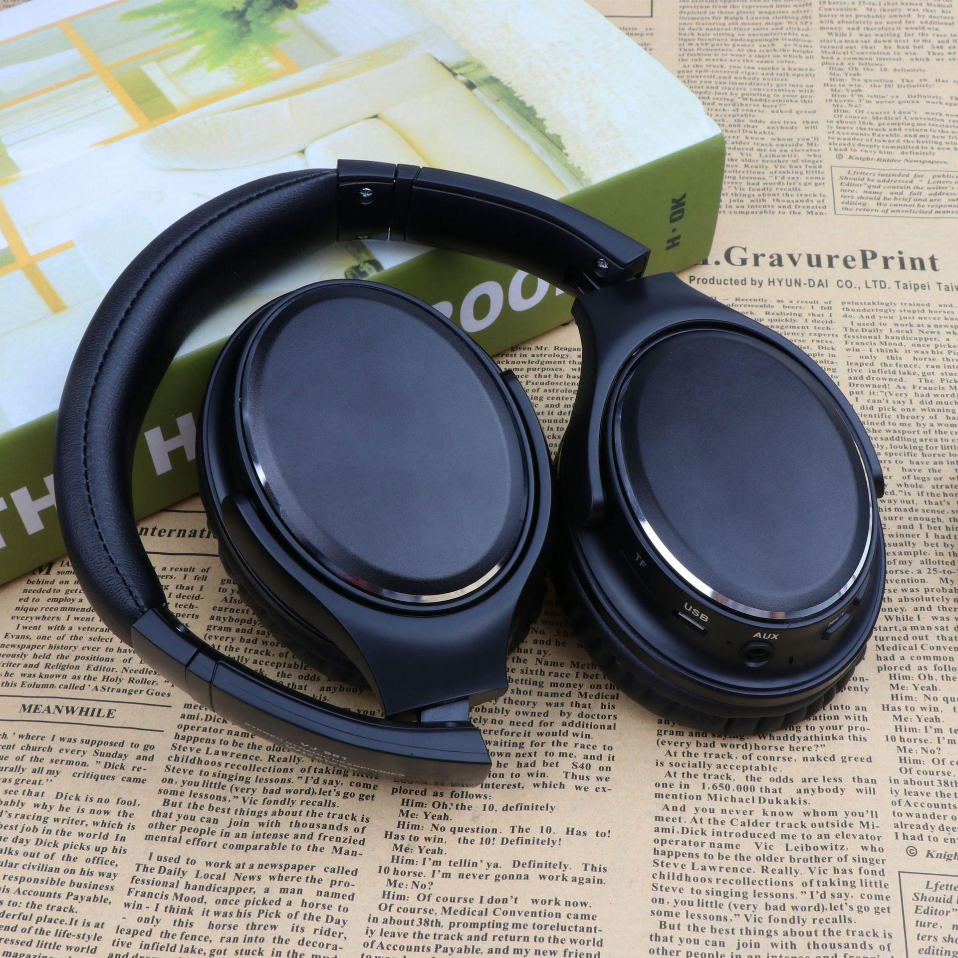 Retro over-ear Bluetooth headphones with card slot, foldable, wireless noise-cancelling music headset