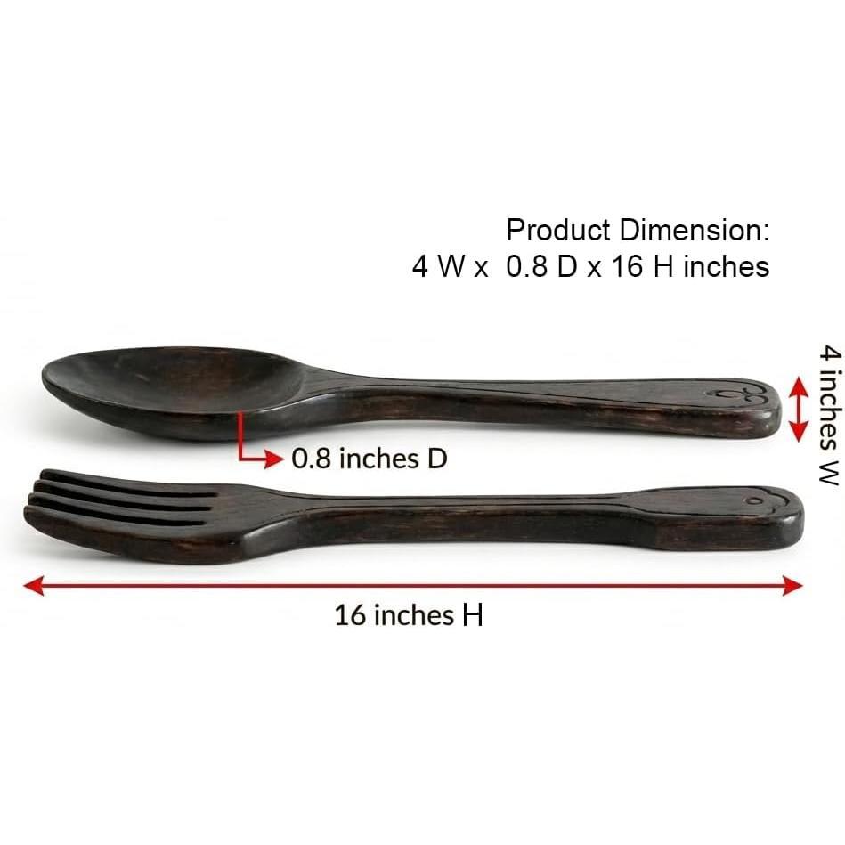 16" Wooden  Fork and Spoon Wall Decor Set of 2 | Large Spoon and Fork Wall Decor | Modern Farmhouse Kitchen Decor |  Rustic   Kitchen Wall Decoration