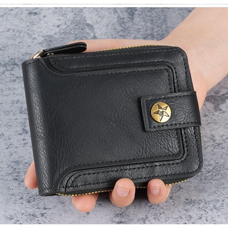 2026 New Retro Men's Short Wallet | Horizontal Zip Multi-functional Card Holder | Buckle Coin Purse