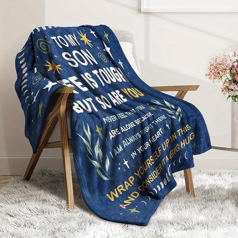 To My Son Inspirational Flannel Blanket Blue Celestial Design Cozy Reversible Soft Warm Comfort 100% Polyester Perfect Gift from Mom Dad Multiple  All Seasons