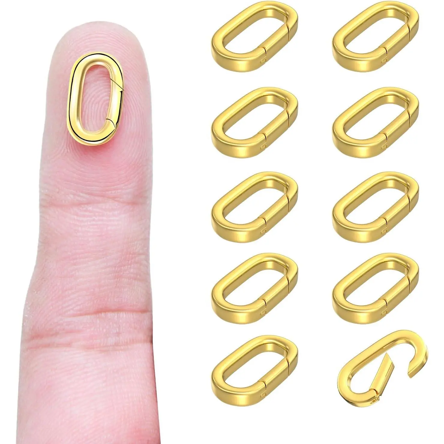 10Pcs Carabiner Clip Pendant Clasps – 18K Gold Necklace Clasp and Closures, Bracelet Charm Connector for Women