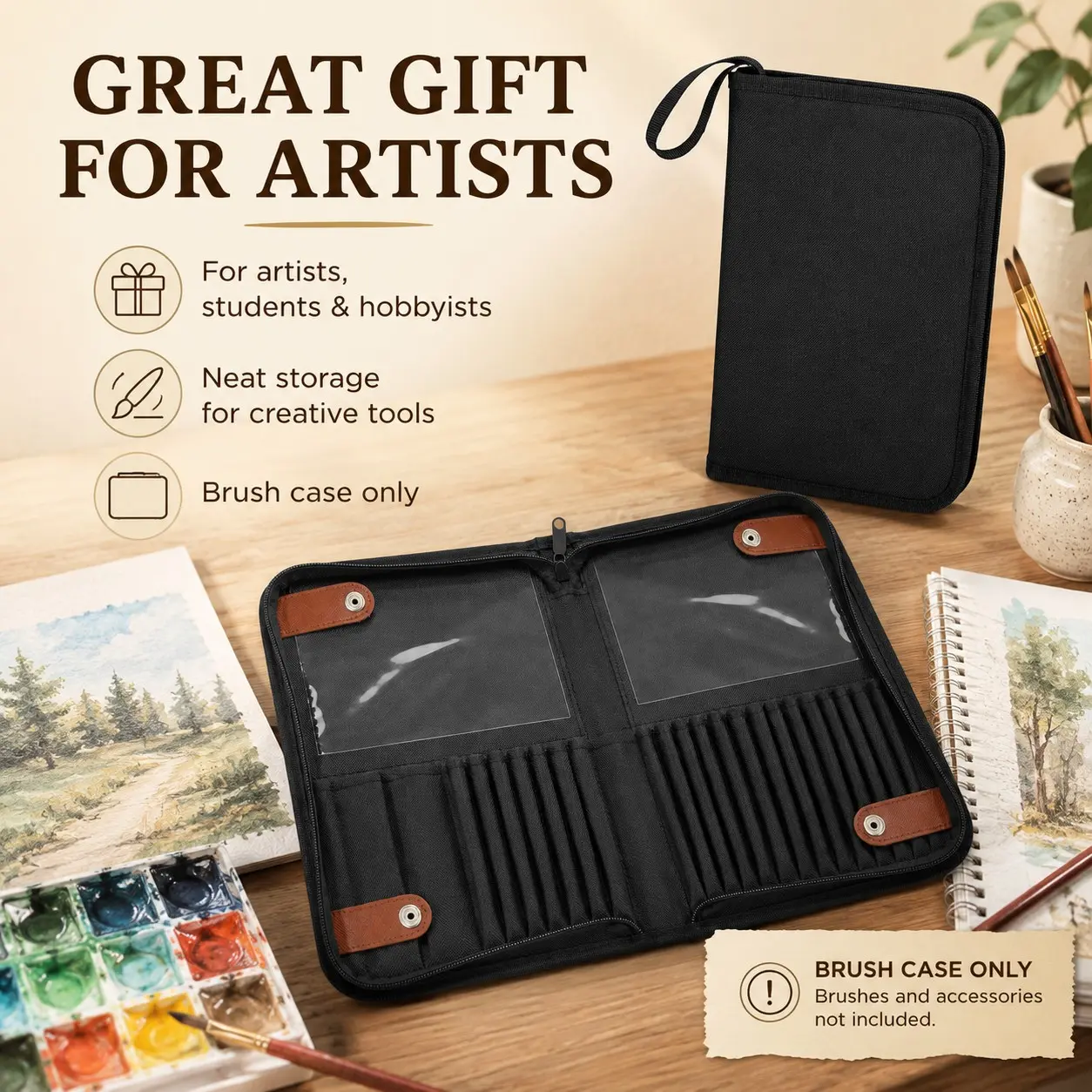 Portable Canvas Brush Bag, Holds Up to 26 Brushes, Ideal for Watercolor, Acrylic, Oil Painting, Face Art, Travel Brush Storage