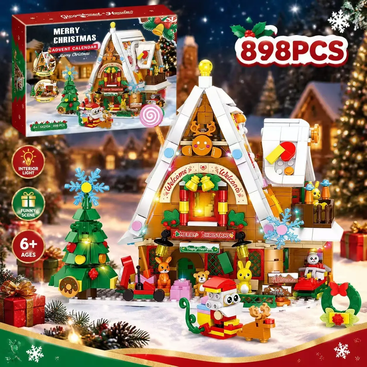 Christmas Advent Calendar Mini Building Blocks Decorations, Christmas Scene Brick Toy, Kids Holiday Gift, Festive Decoration Set