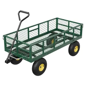 900 lbs Heavy Duty Steel Garden Dump Cart Utility Wagon, Removable Mesh Sidewalls, 10" Pneumatic Tires, 180° Swivel Handle Outdoor Lawn Farm Backyard Wheelbarrow