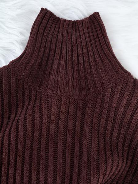 Elegant Women's Knit Dress, High Neck Long Sleeve Mermaid Tail Design, Colorblock Patchwork, Single Wear or Layering, Fall Winter Fashion