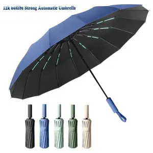 Fully Automatic 12 Bones 60ribs Umbrella, Enlarged Sunshade, Rain and Sun Dual-Use, Business Folding Umbrella, Handheld Portable, 1pc