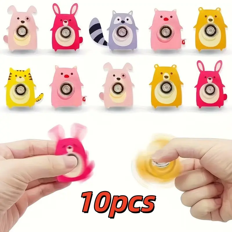 Viral 10pcs Cute Animal Desktop Fidget Spinners, Durable Plastic Office Stationery, Bear Cat Rabbit Hedgehog Raccoon Multicolor Desk Toys, Ideal Classroom Rewards, Office Desk Decor & Student Sensory Stationery Gifts