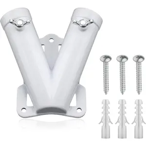 Double Flag Pole Bracket Holder for Outside House, V Shape Sturdy Aluminum Alloy Flagpole Wall Mount Bracket Windproof Flag Holder Mounting for Outdoor House Memorial Day National Holiday 4th of July