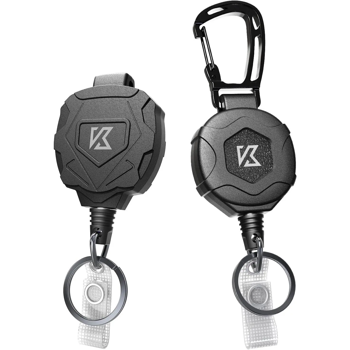 2-Pack Retractable , Belt Clip Ver & Carabiner Ver, Heavy Duty 8.0 oz Retraction ID Badge Reel Holder, 32" Stainless Steel Cord Key Chain and Key Ring