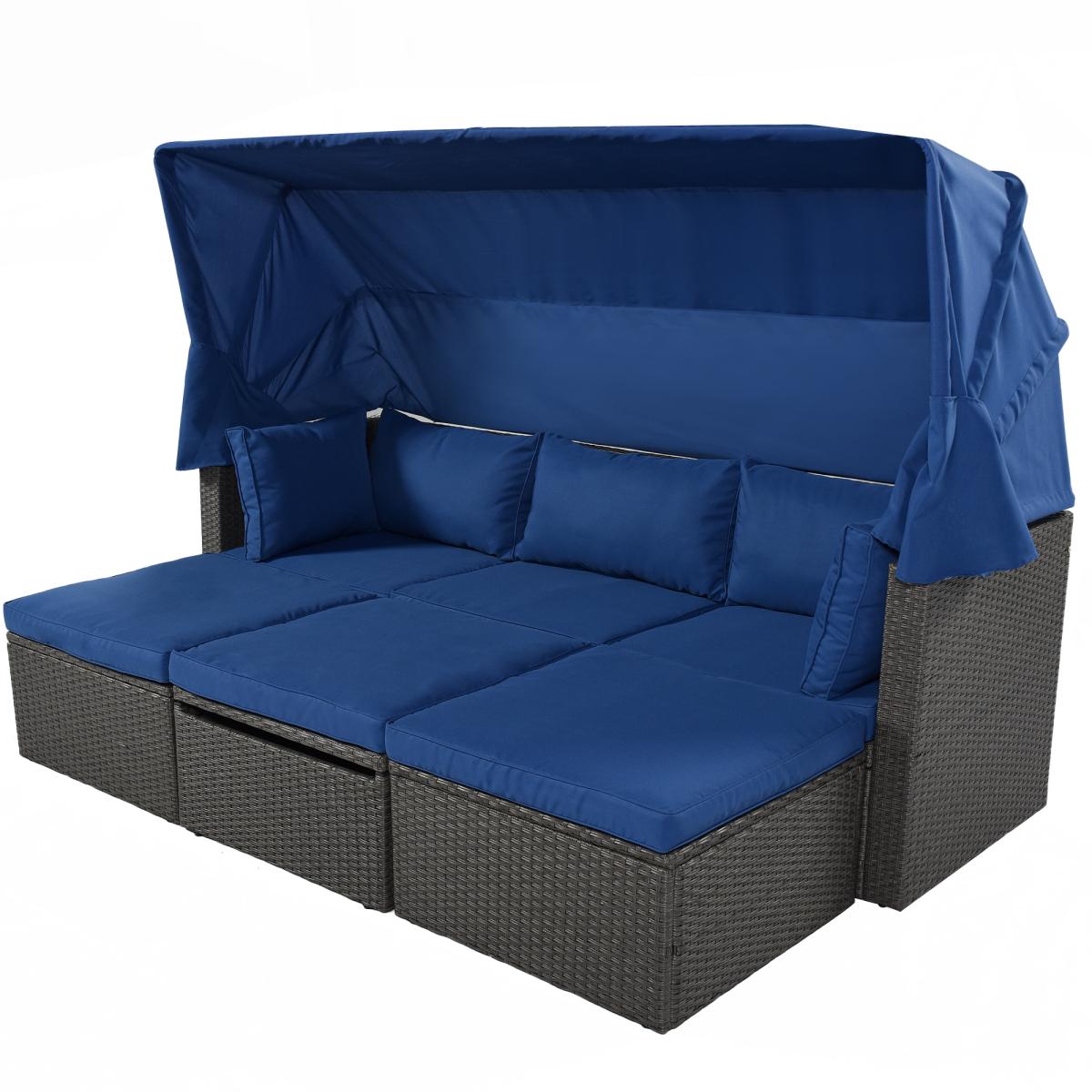 Outdoor Patio Rectangle Daybed with Retractable Canopy,  Wicker Furniture Sectional Seating with Washable Cushions, Backyard, Porch(As same as WY000263AAE)