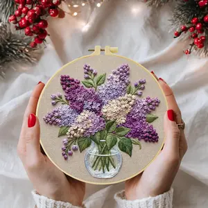 Full Range Embroidery Kit for Adult, Green Plant Pattern Embroidery Kit for Beginners Include Embroidery Cloth Hoops Threads for Craft Lover Hand Stitch with Embroidery Skill Techniques (clear glass)