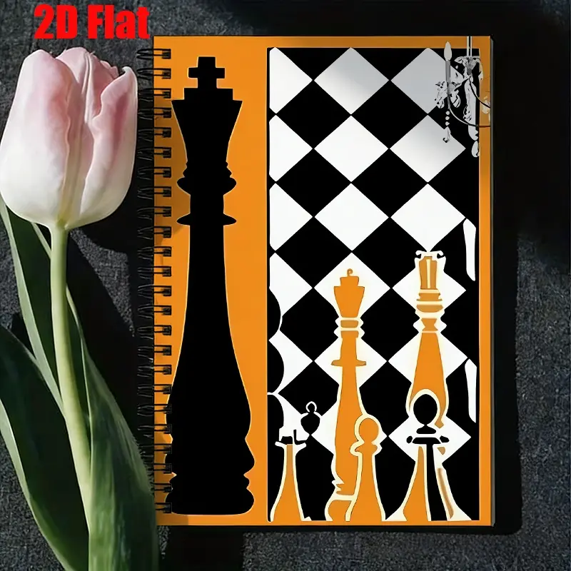 1 Chess Themed Spiral Notebook, 5.7x8.26 Inch, High-Quality Lined Pages, Durable Binding, Chess Strategy Journal, Game Night Notes, Chess Tournament Log, Birthday Gift for Chess Lovers, Holiday Present for Board Game Enthusiasts [2D] Flat