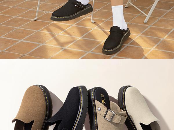 Women's Slip-on Suede Clogs Comfortable Latex Footbed Slingback Mules with Adjustable Strap for Work Walking Daily Wear slippers Footwear Girl