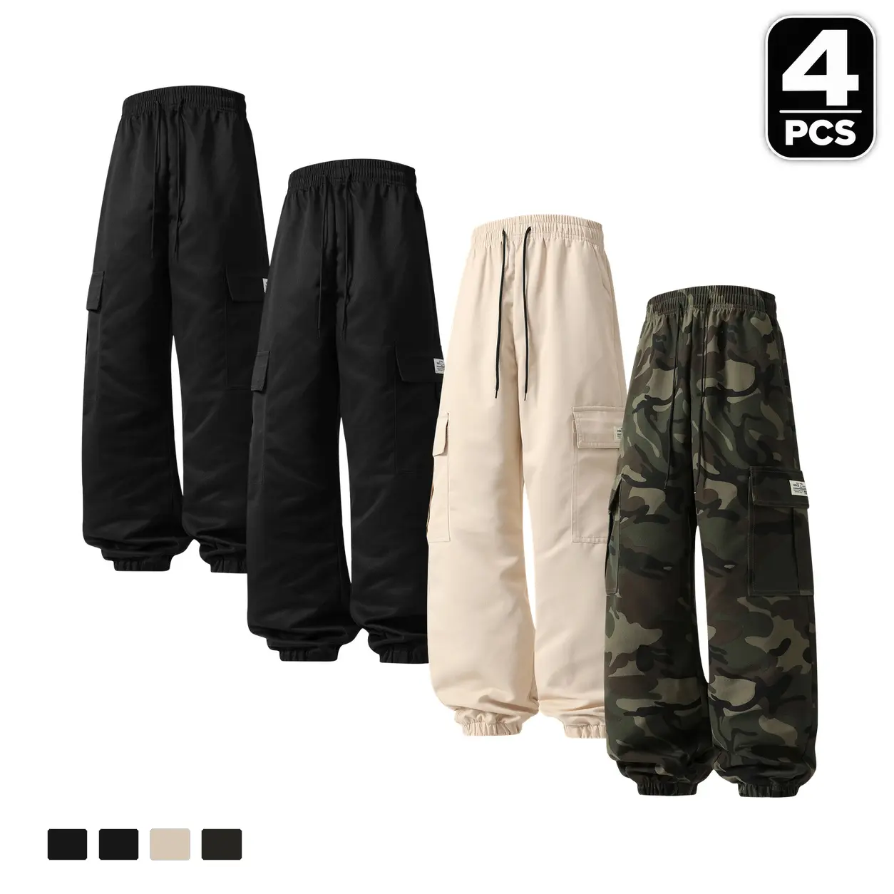 Men's 4 Packs Cargo Jogger Trousers with Cuffed Hems, Elastic Drawstring Waist and Utility Pockets for Spring or Autumn Outfits, Travel and Casual Weekend Plans,Slim,Bottom,essential,Thermal,heavyweight,Lightweight,multi-pocket,skinny,pant,practical,wide