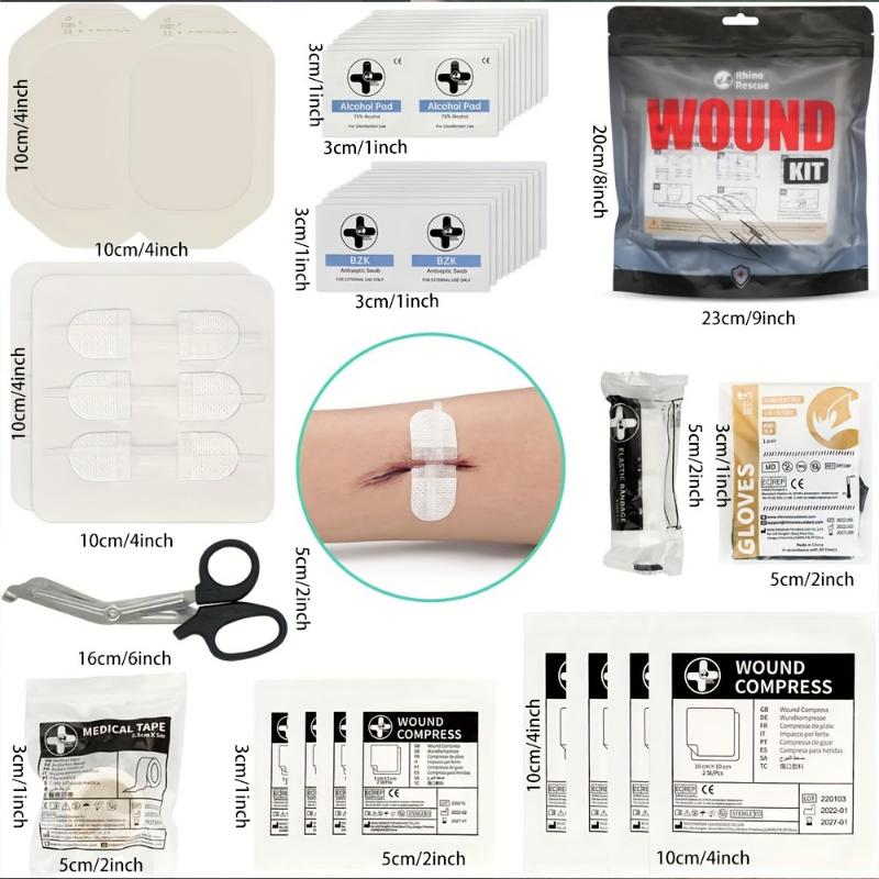 RHINO RESCUE zipper wound patch wound suture kit (including wound dressing), seamless sealing strip, zipper suture wound kit for acute care, including scissors and tape