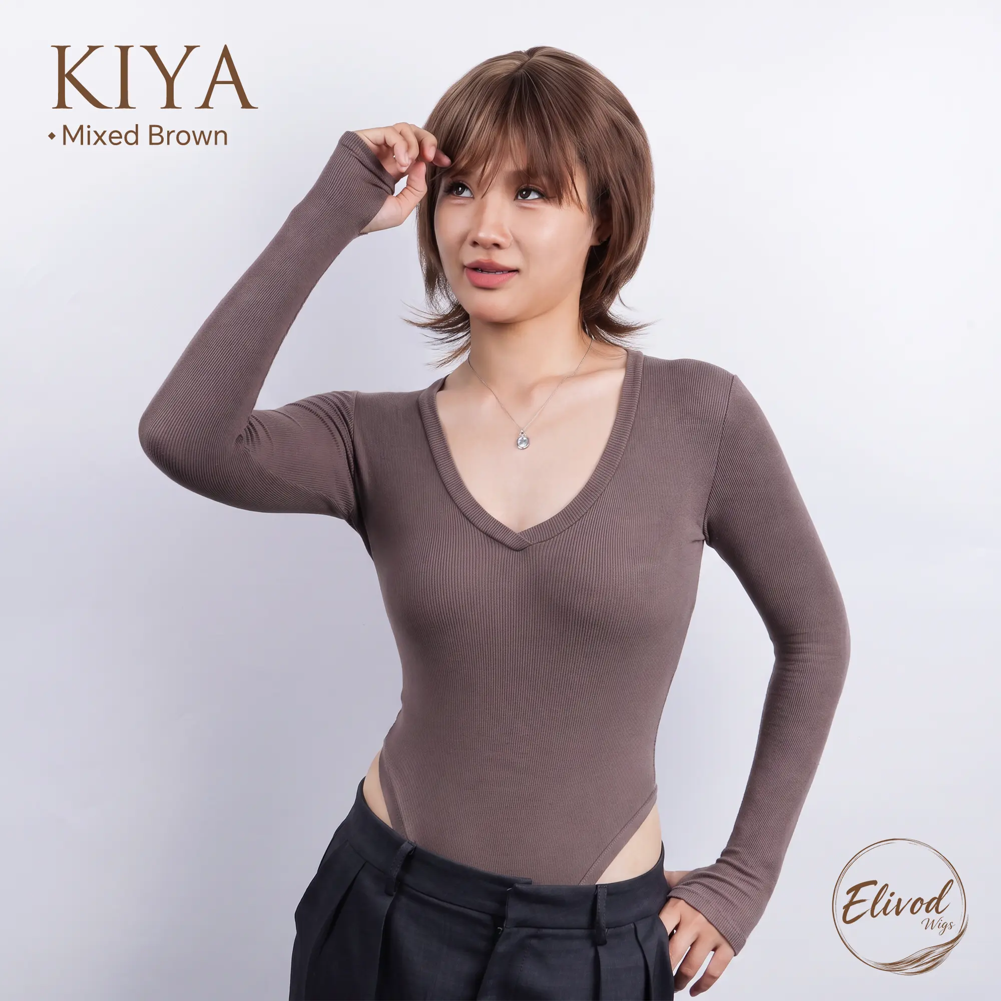 8 KIYA Mixed Brown 12 Inches Wolf Cut Glueless Synthetic Wig