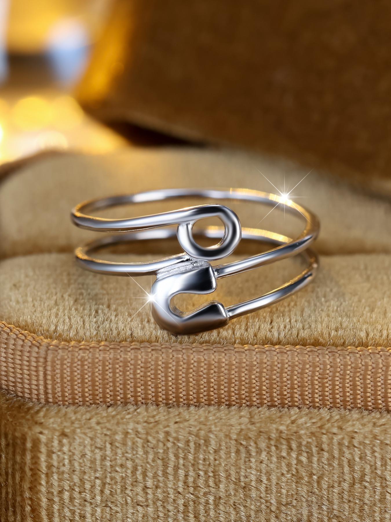 925 Sterling Silver Vintage Pin Design Ring, Adjustable Open Ring, Fashion Jewelry Accessories for Women & Girls, Trendy All-match & Exquisite Jewelry for Birthday Gift, Adjustable Rings