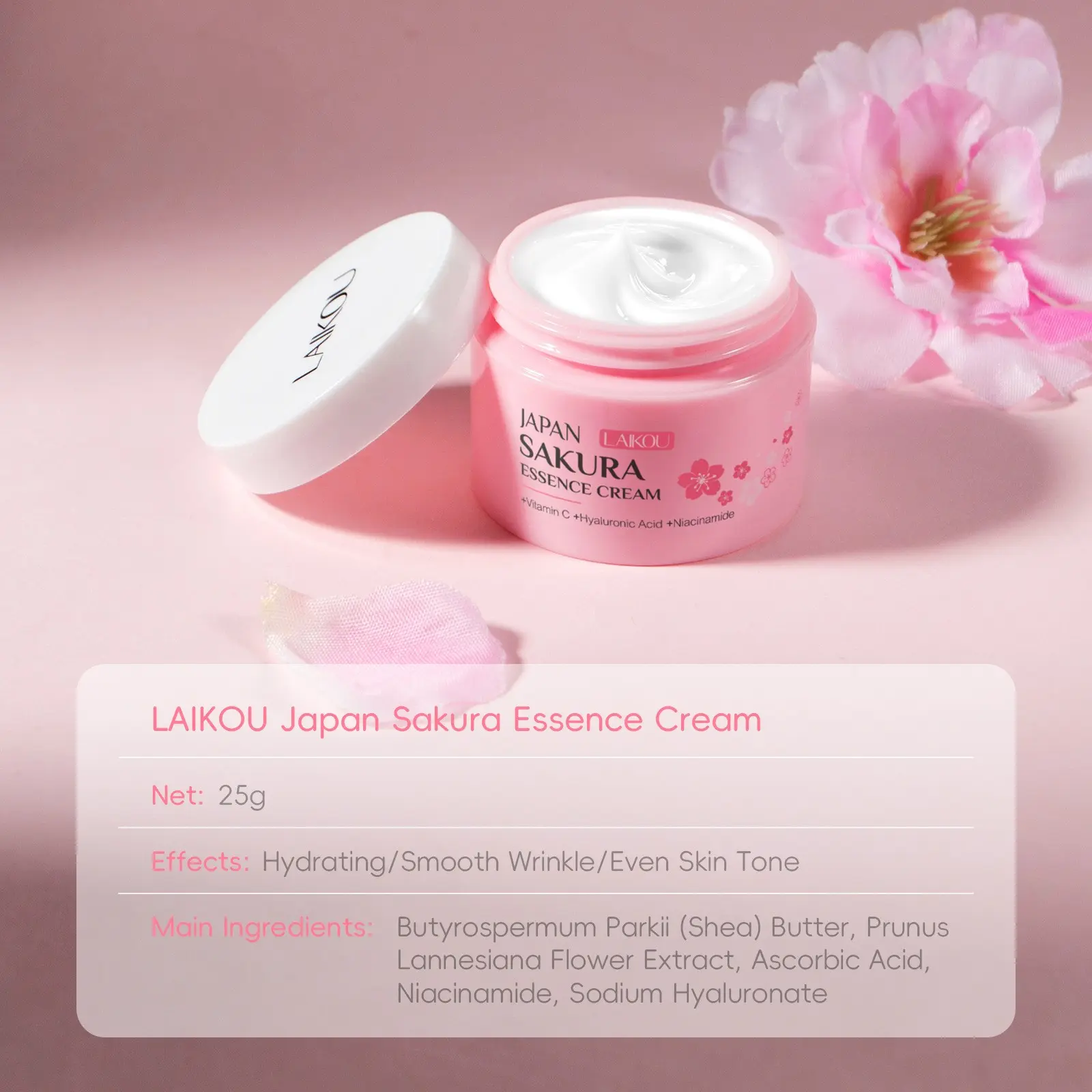 Cherry Blossom Nourishing Cream 25g, Travel Portable Moisturizer, Deep Hydration, Lightweight Hydrating, Smooths Skin, Perfect Makeup Base, Leaves a smooth, non-greasy, and dewy finish for all-day wear.