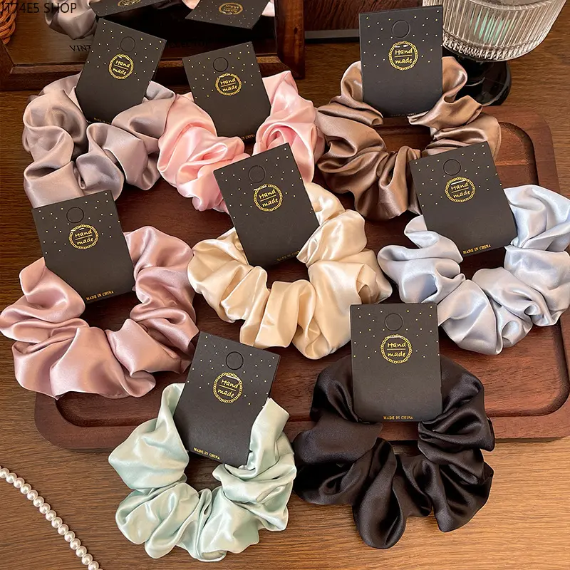 French Premium Solid Satin Wide Scrunchie, 13CM Large Intestine Hair Band Women Hair Accessory