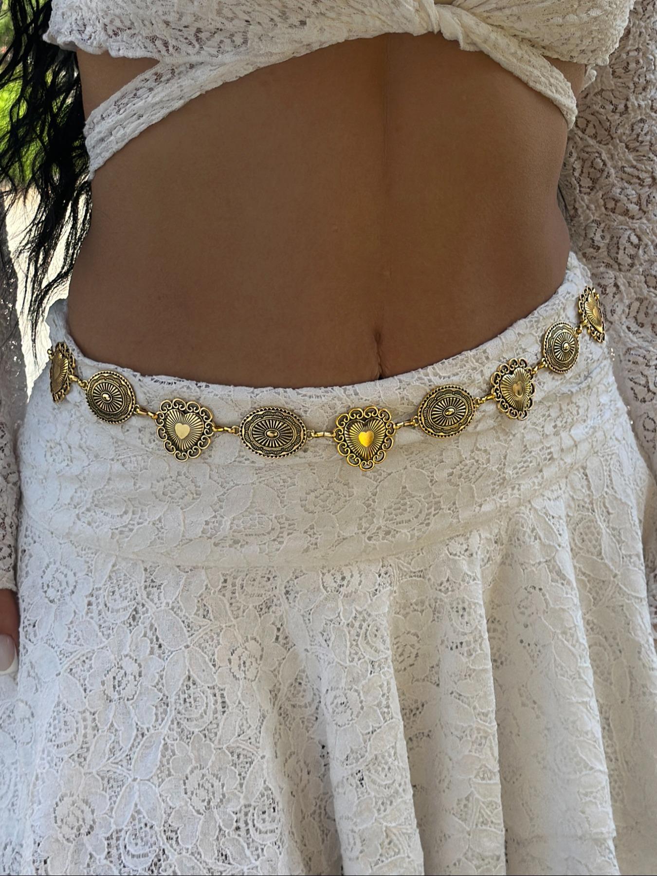 Women's Vintage Metal Waist Chain, Fashionable Heart & Oval Shaped Waist Belt for Women, Trendy All-match & Exquisite Body Jewelry for Birthday Gift, Bling Sparkling Western Belt