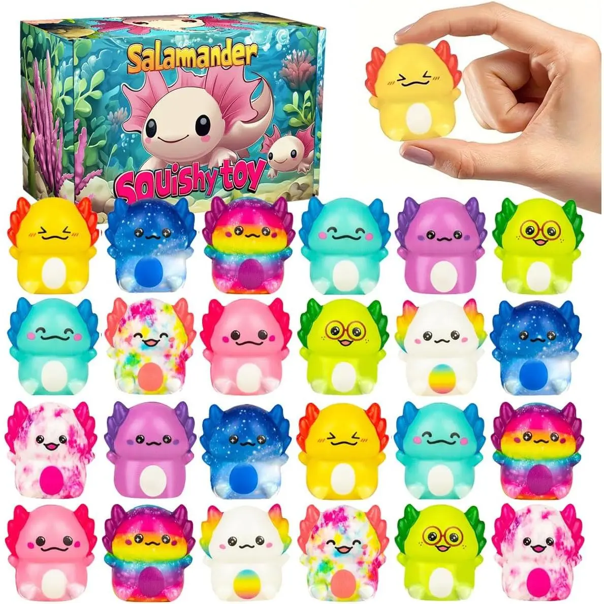 24 Pack Axolotl Slow Squishy Toys Soft Stress Relief Fidgets Toys for Kids Boys Girls Party Favors Novelty Prizes (Muti),Couples,Paint,and Sip Canvas Kit