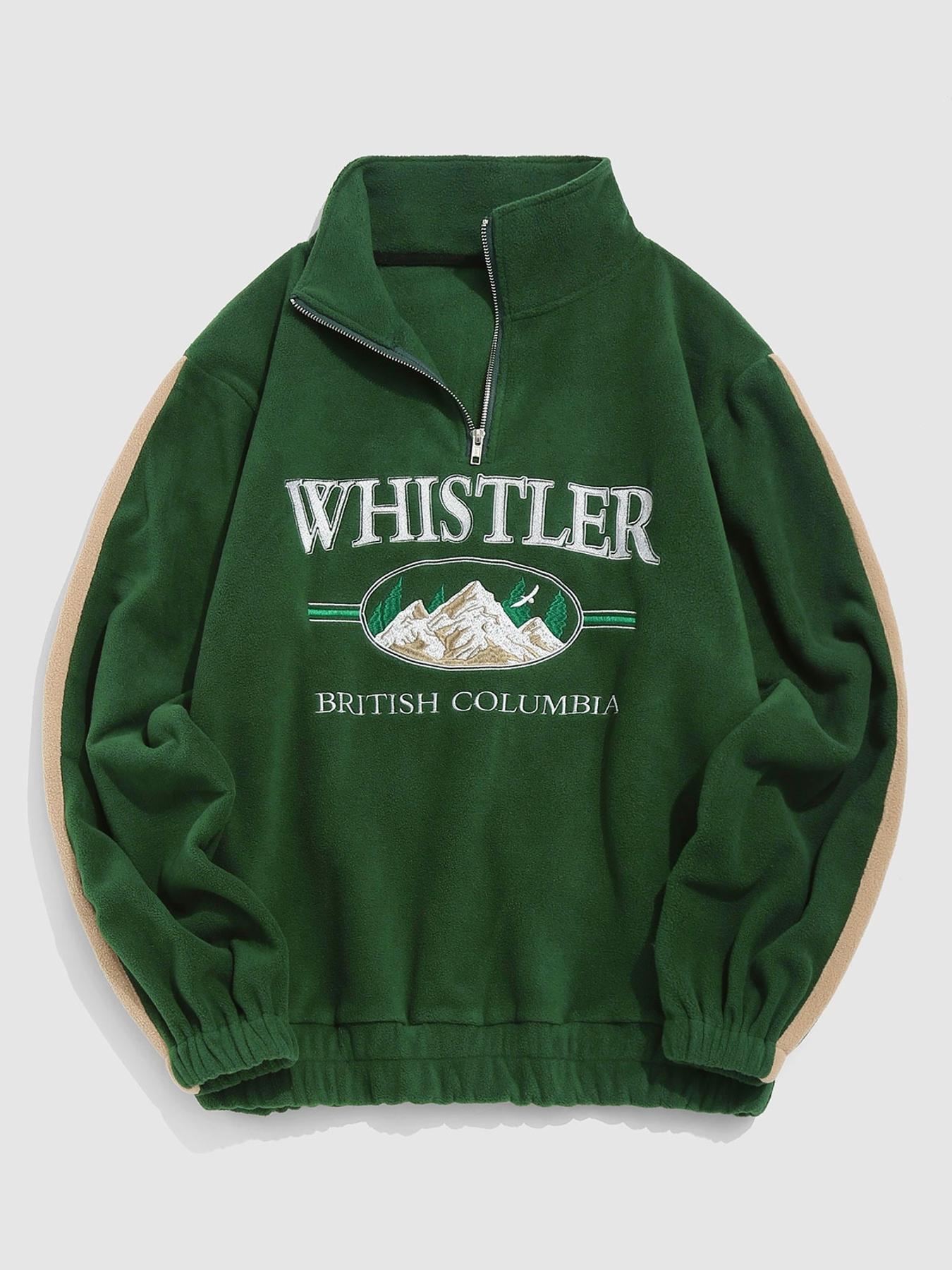 ZAFUL Letter Embroidery Contrast Patch Polar Fleece Sweatshirt, Casual Fit, Spring & Fall Wear, Moderate Thickening, Kint Style, Casual Soft Sweatshirt