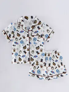 Girls' Short Sleeve Pajama Set, Totoro, Ponyo, Mysterious Faceless Deity, Healing Forest Fairy Cartoon Print, Comfortable Two-Piece Sleepwear, Casual Home Wear, Party Gift