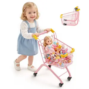 VEVOR Kids' Carbon Steel Shopping Cart, 1-Layer Dense Mesh Basket, Foldable Design with Wheels, Flip-Open Back, 17L Grocery Store Pretend Play Toy for 3-4 Years Old Toddlers, Ideal for Birthdays