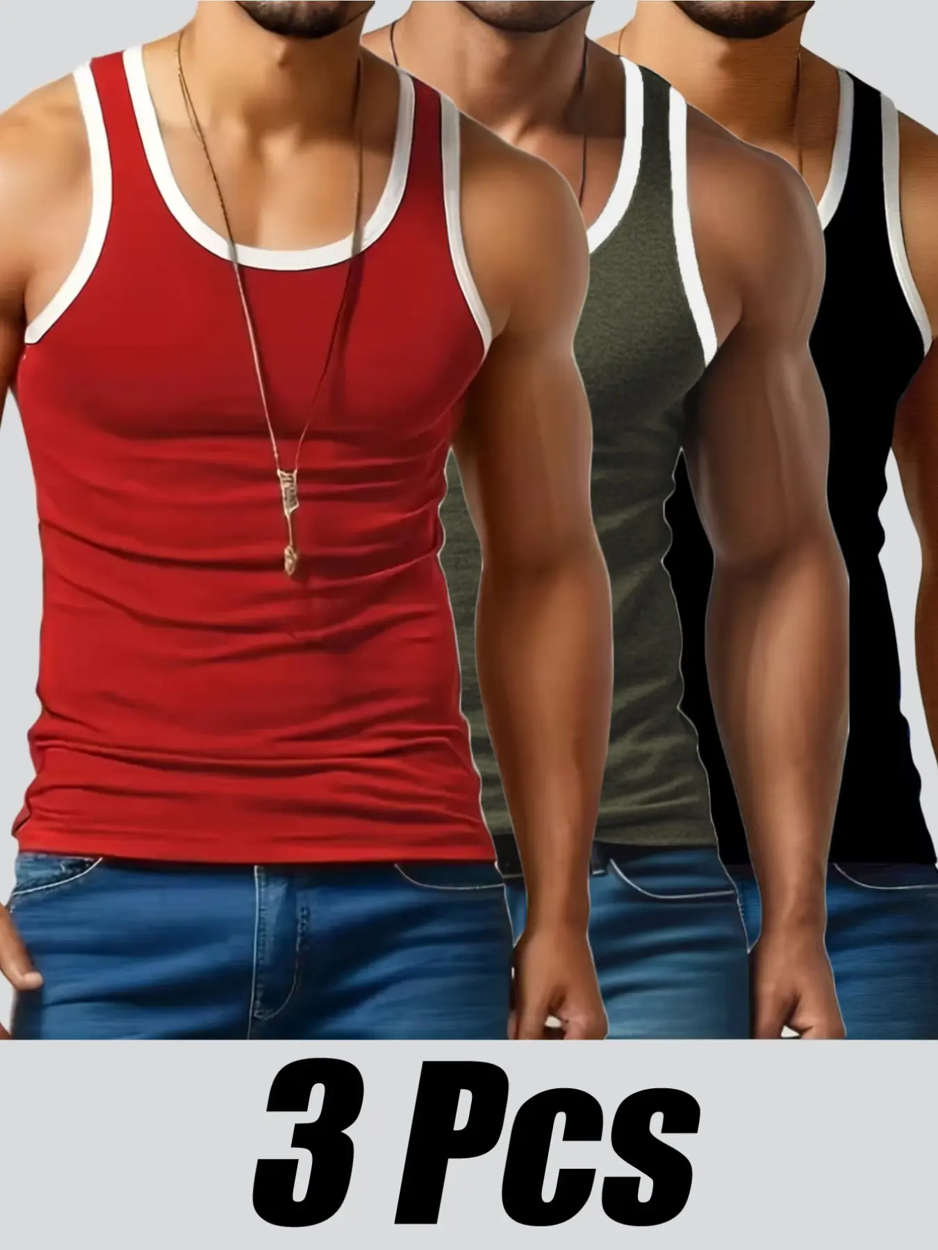 3-Pack Men's Tank Tops, Soft Comfortable Sleeveless Tees, Casual Workout Wear, Ideal for Gym & Daily Use, Fashionable Training Shirts