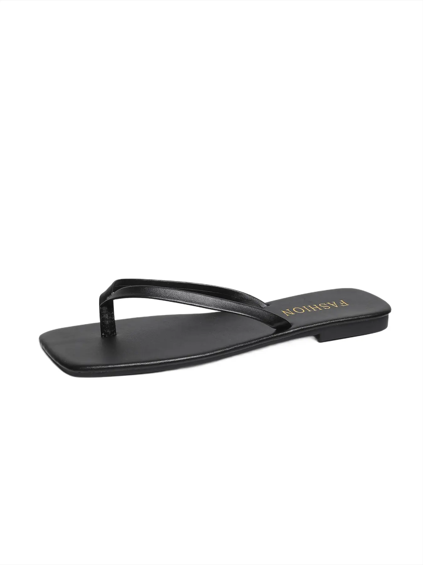Simple Square Toe PU Flat Sandals, Summer Versatile Basic Flip Flops, Lightweight Solid Color Outdoor Sandals, Beach Home Anti-Slip Slippers, Footwear