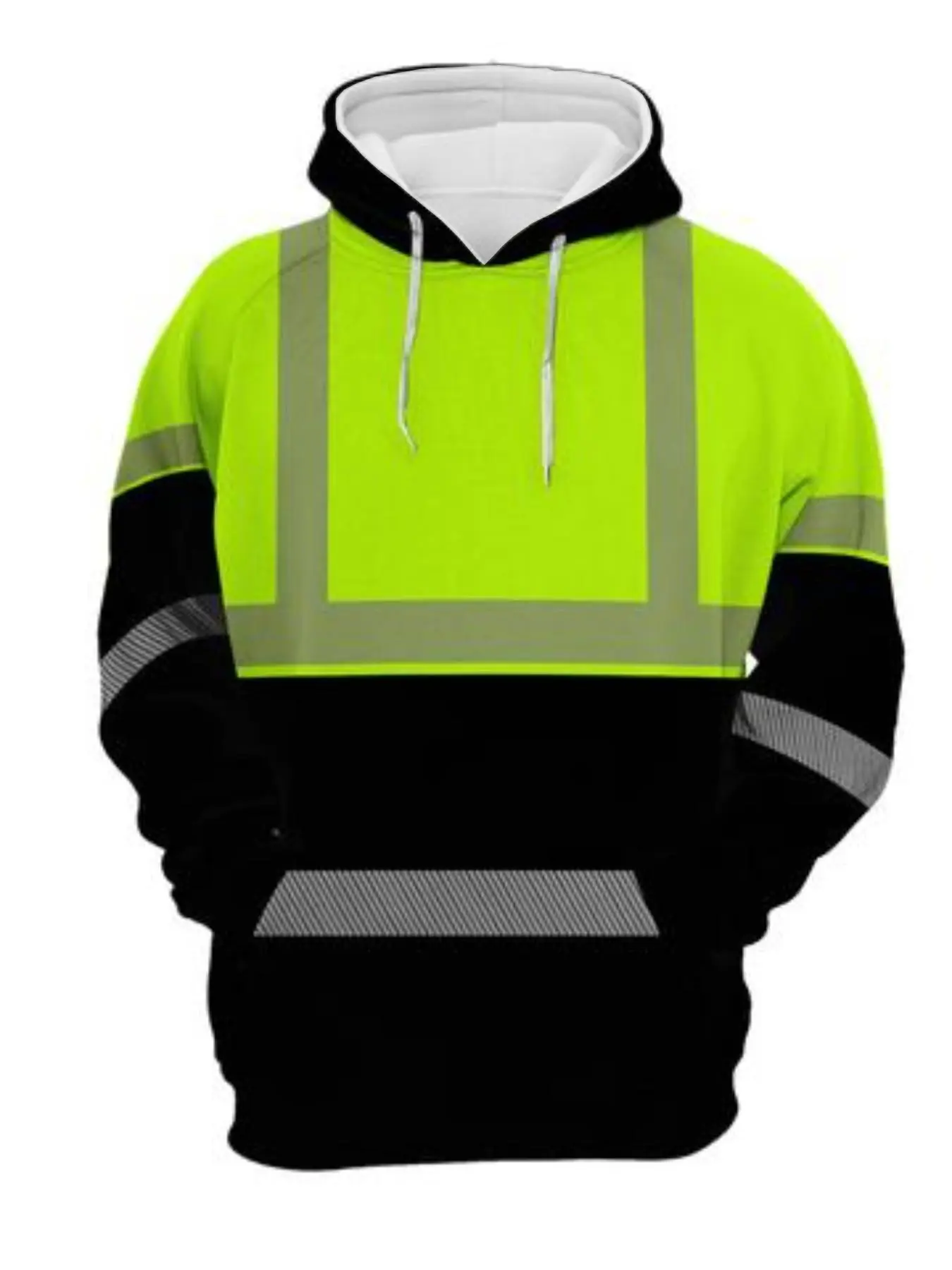 Creative Reflective Safety Warning Visibility Hoodie, Geometric Pattern Colorblock Long Sleeve, Casual Loose-Fit Spring Fall Fashion Top