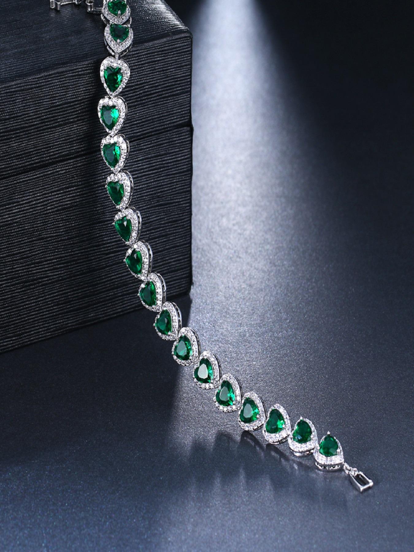 Women's Elegant Colorful Heart Shaped Zircon Decor Bracelet, Exquisite Trendy Bracelet, Fashionable Jewelry for Women & Girls As Gift, Heart Design Bracelet, Heart Charm Bracelet