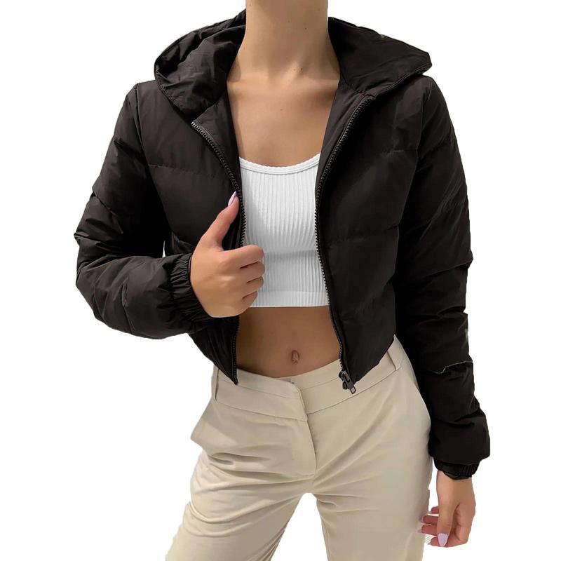 Fall Winter Solid Down Coat Puffer Jacket And Coats For Women Bubble Outerwear Cropped Outwear Zipper Oversized Overcoat