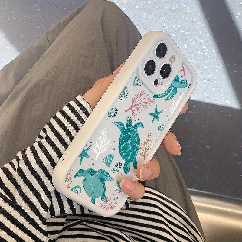A Pure White Phone Case with a Blue Sea Turtle Design, Made of High Bamboo And Silicone, Providing Full Protection Against Drops, Compatible with for iPhone 17 E Air Pro ProMax iPhone16 15 14 Plus 13 12 Mini 11 X XS XR