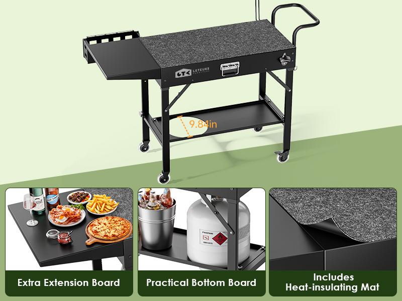 Leteuke Grill Cart for Blackstone Griddle, Portable Outdoor Grill Table, Foldable Cart Table with Wheels for Ninja Grill, Grill Cart Fit 17 Inch Or 22 Inch Griddle, BBQ Prep Table with Seasoning Tray camping furniture picnic Barbecue