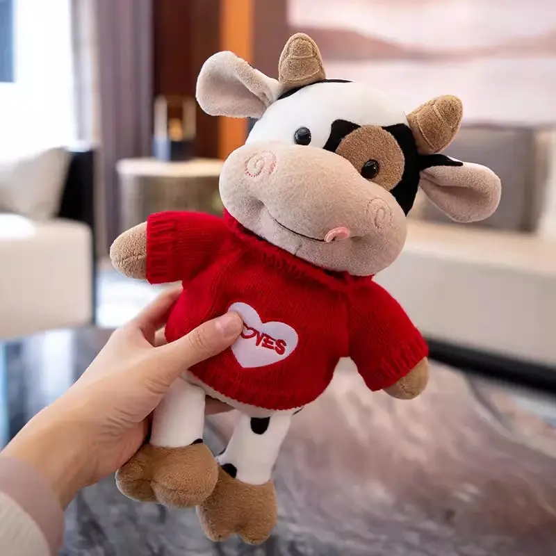 Cute Cow Plush Overalls Stuffed Toy Kids Gift Plushie Soft Doll for Children Girlfriend Birthday Present