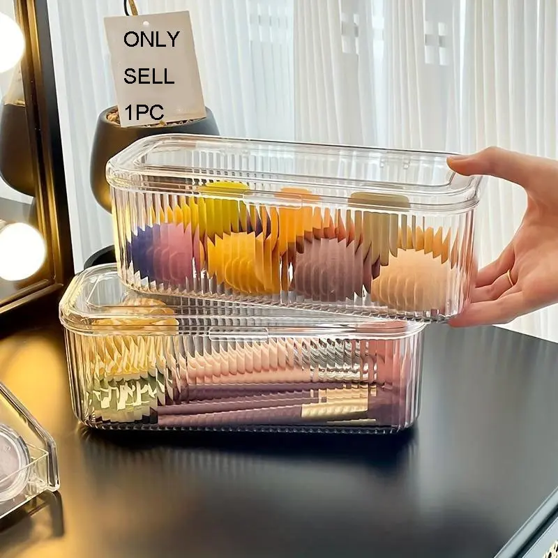 Transparent Plastic Makeup Storage Box with Lid, Desktop Organizer for Brushes, Sponges, Puffs, Dustproof, Lightweight, No Power Needed, Clear Cosmetic Storage Box