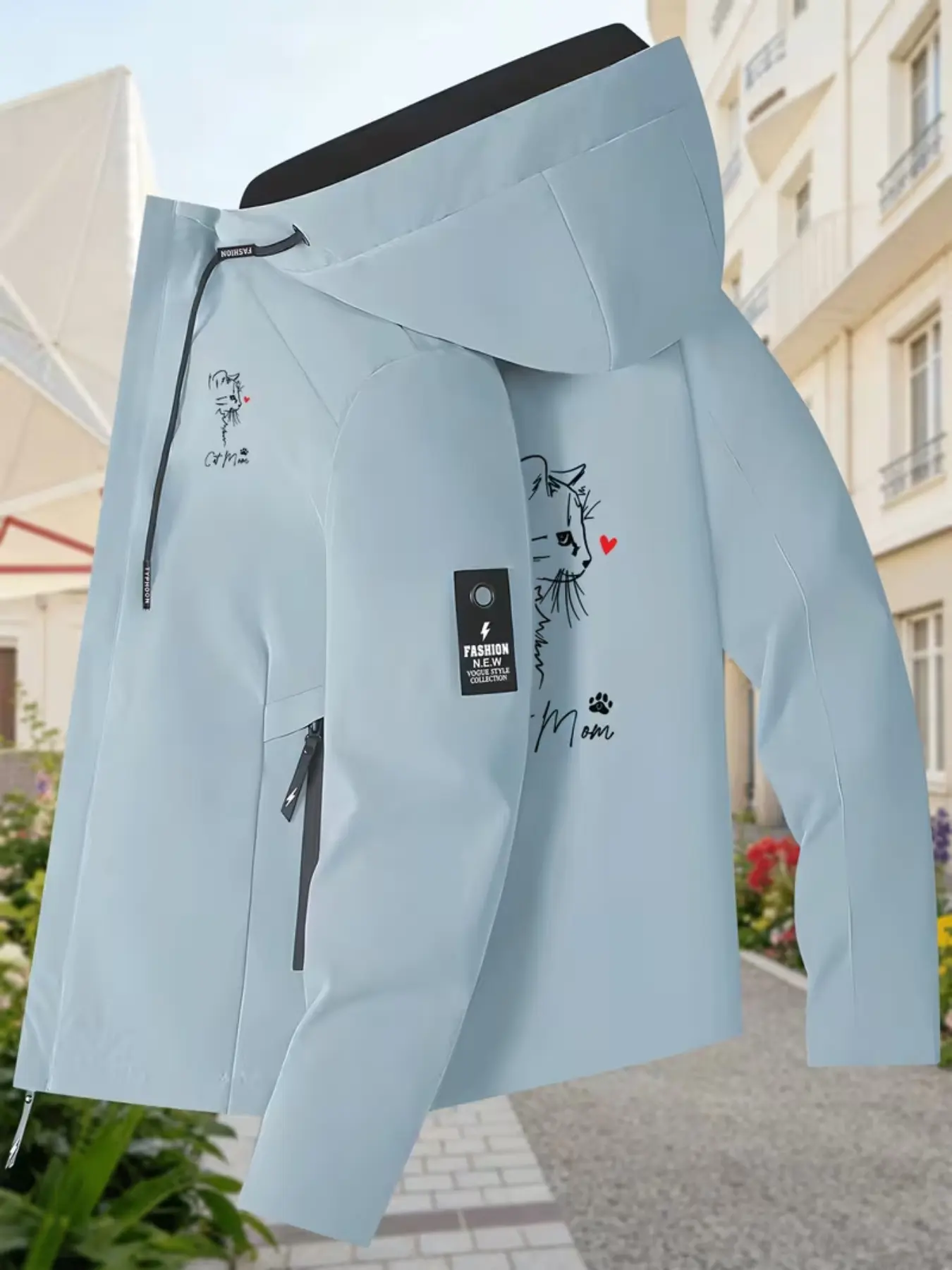 Unique Design Cat Mom Jacket, Graphic Slim-Fit Casual Outerwear, Breathable Lightweight Coat for Women, Trendy Pet Lover Fashion