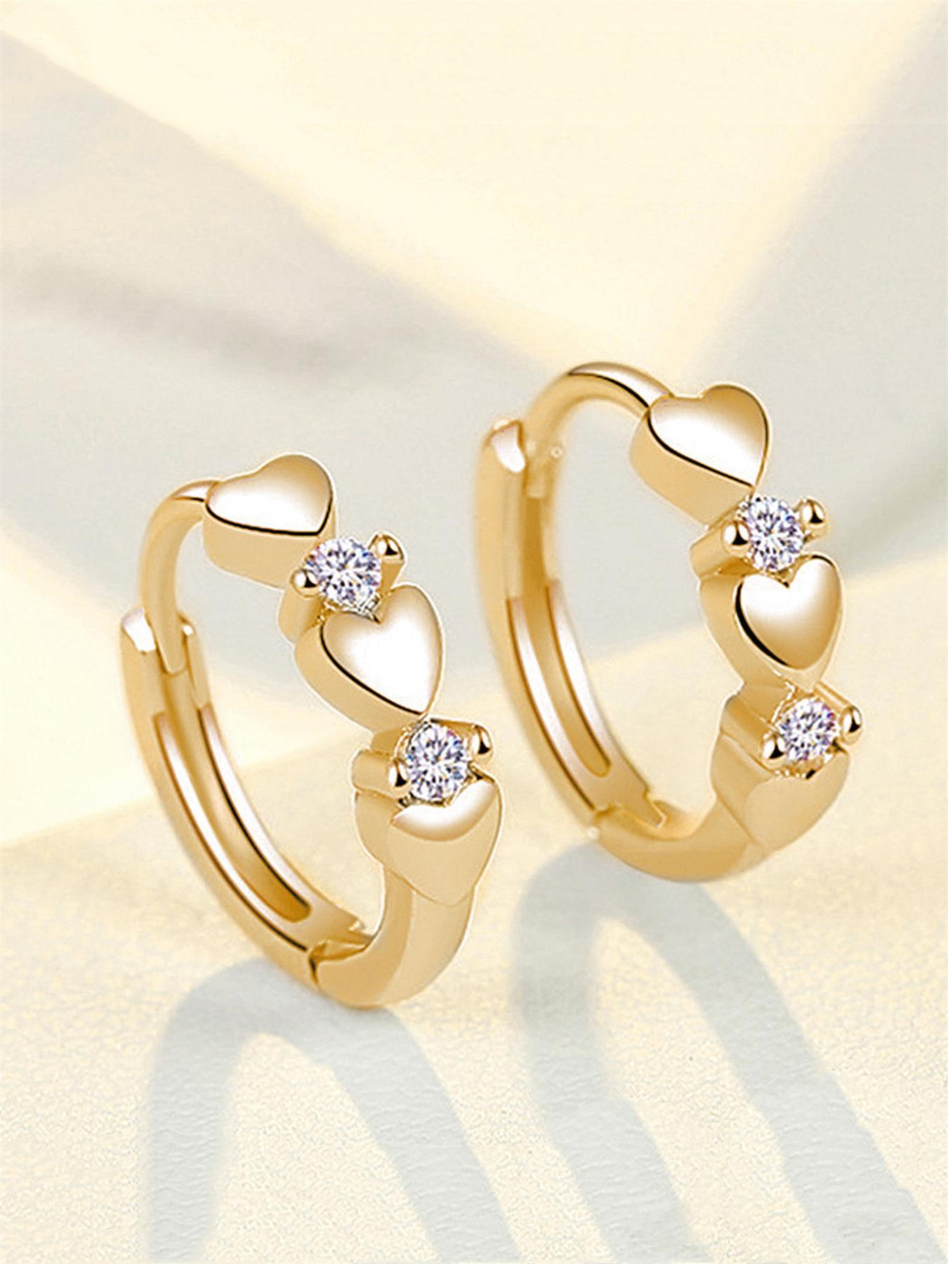 Cute Rhinestone Decorated Heart Shaped Earrings, 2pcs Elegant Fashion Hoop Earrings, Anniversary Wedding Party Jewelry Gifts for Women