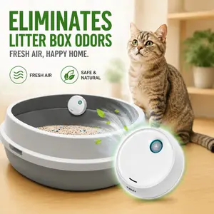 Round Cat Litter Deodorizer, Compact Design, Strong Odor Control, 5-Day Battery Life, Smart Sensor, Bacterial Inhibition