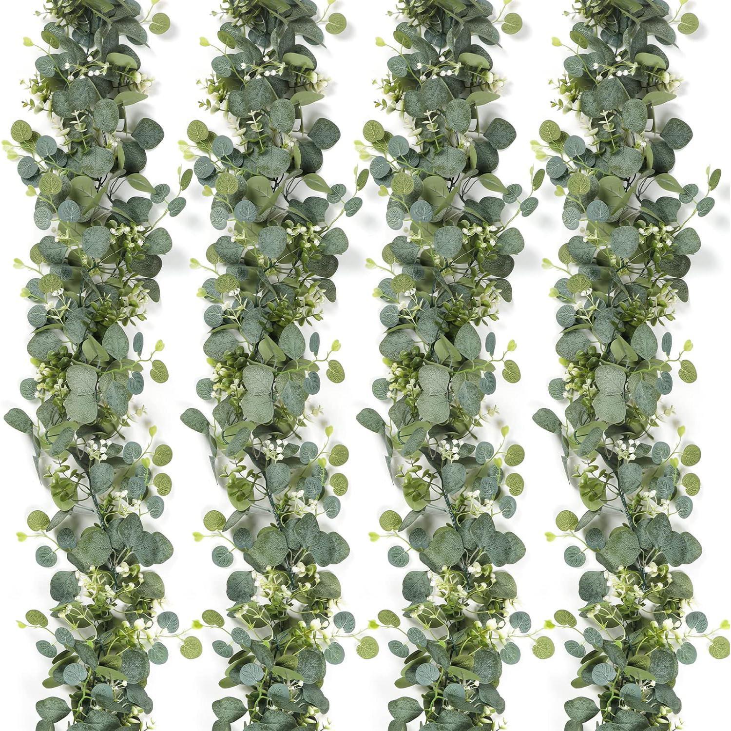 Artificial Eucalyptus Garland, Faux Floral Garland, 2/4 Counts Faux Greenery Vines, Decorative Plants for Wedding Party Mantle Table Runner Home Decor