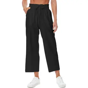 Womens Linen Pants Wide Leg High Waisted Drawstring Casual Flowy Pants with PocketsGift
