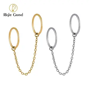 3Pcs Right Grand ASTM F136 Titanium 16G Hinged Clicker Rings with Chain Nose Hoops Set Septum Segment Ring Cartilage Piercing