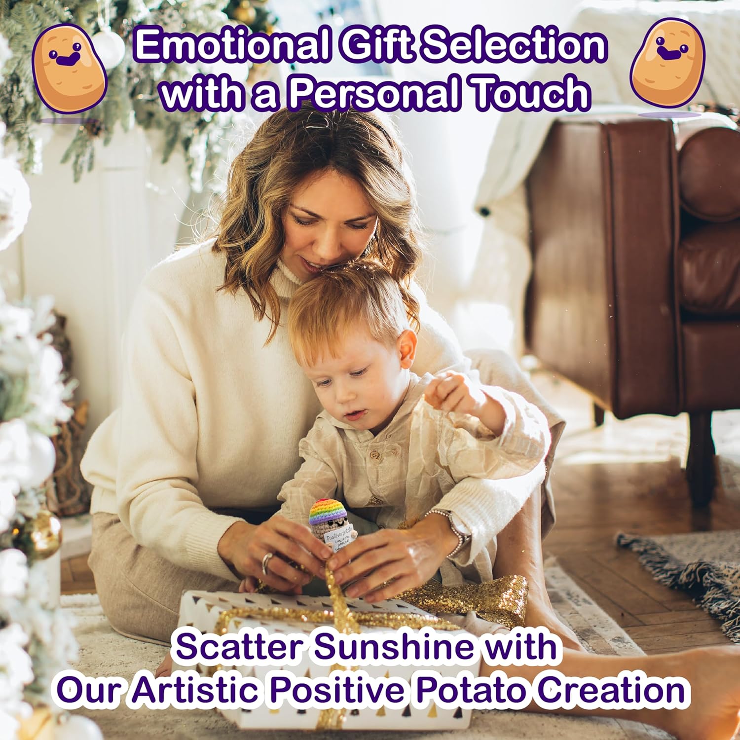 Adorable Marlo & Buzz crochet potato plush with stand! This funny emotional support toy offers comforting motivation for stress and anxiety relief, perfect as charming home decor. Soft, cute, and full of warm energy to cheer you up every day.