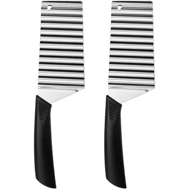 Wave Potato Cutter Crinkle Slicer Durable Vegetable Slicer Stainless Steel Kitchen Utensils Portable 2pcs Set for French Fries and Vegetable Cutting Potatoes Slicer Food Veggie Cutter