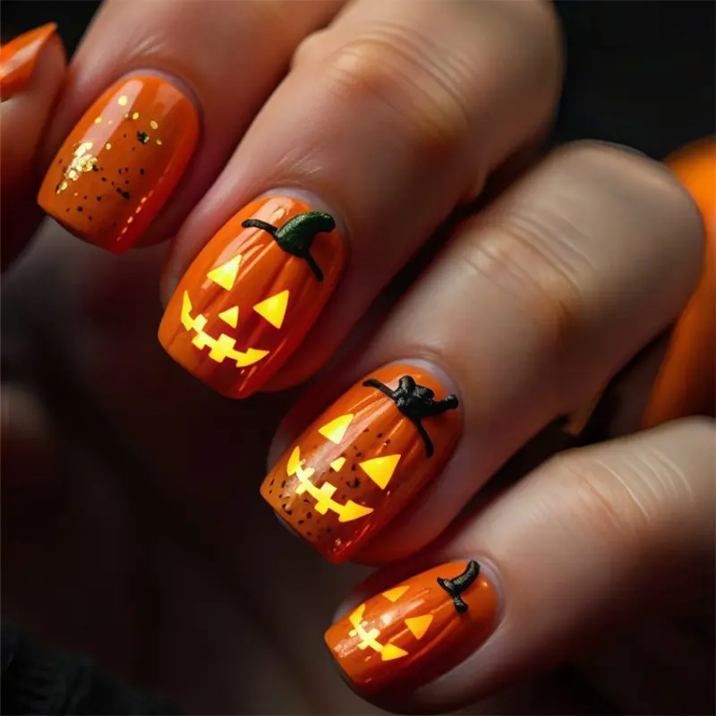 Halloween Pumpkin Ghost Press-On Nails, 24pcs Textured Short Ballerina False Nails, DIY for Women and Girls, All Seasons, Fake Nails